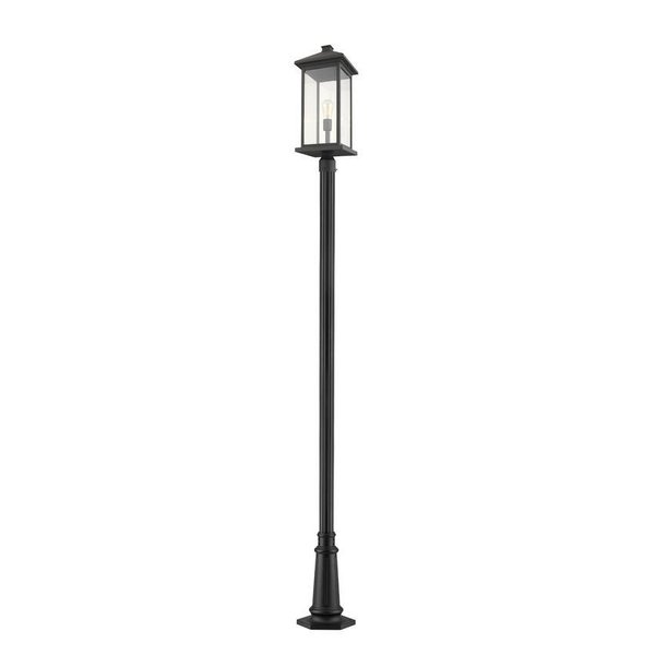 Z-Lite Portland 1 Light Outdoor Post Mounted Fixture, Black & Clear Beveled 531PHBXLR-557P-BK